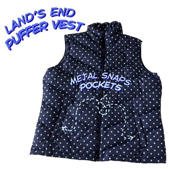 Land's End Navy Polka Dot Puffer Vest - Picture 1 of 5